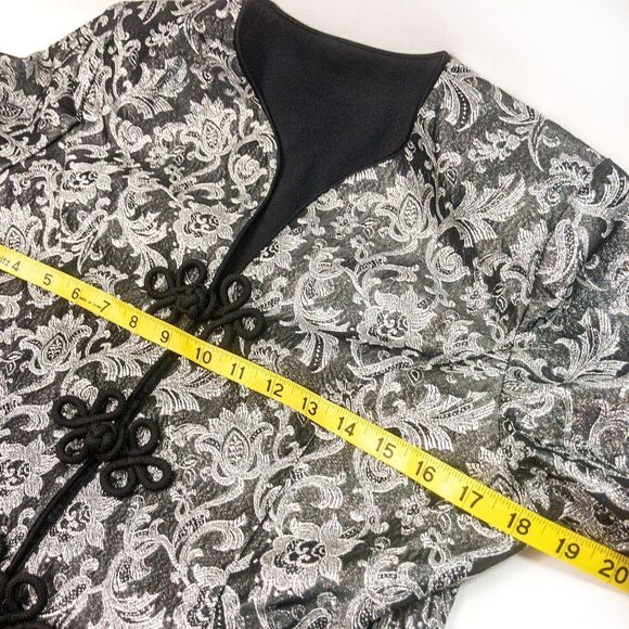 Silver Floral Mandarin Evening Jacket Chinese Frog Knot Front Closure Sz PS - Picture 9 of 11